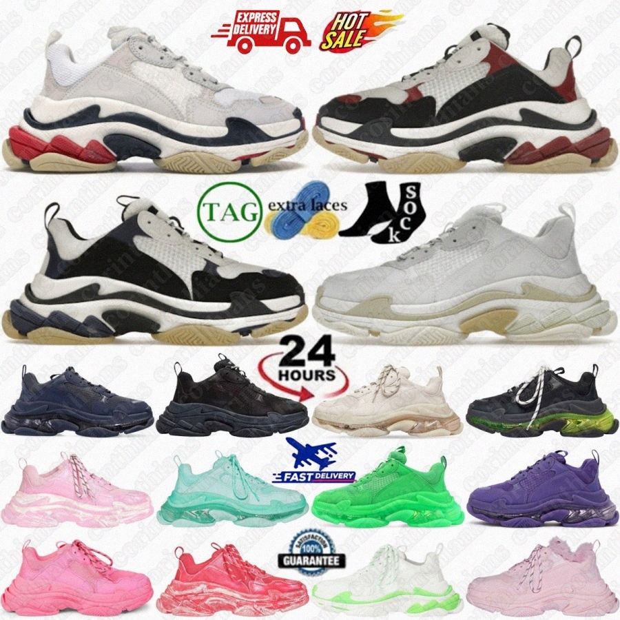 Triple s Clear Sole Designer Black White Red Grey Sneakers Shoes Patent Fluo Yellow X Tan Light Beige Allover Logo Laces Silver Blue Women Men Tr