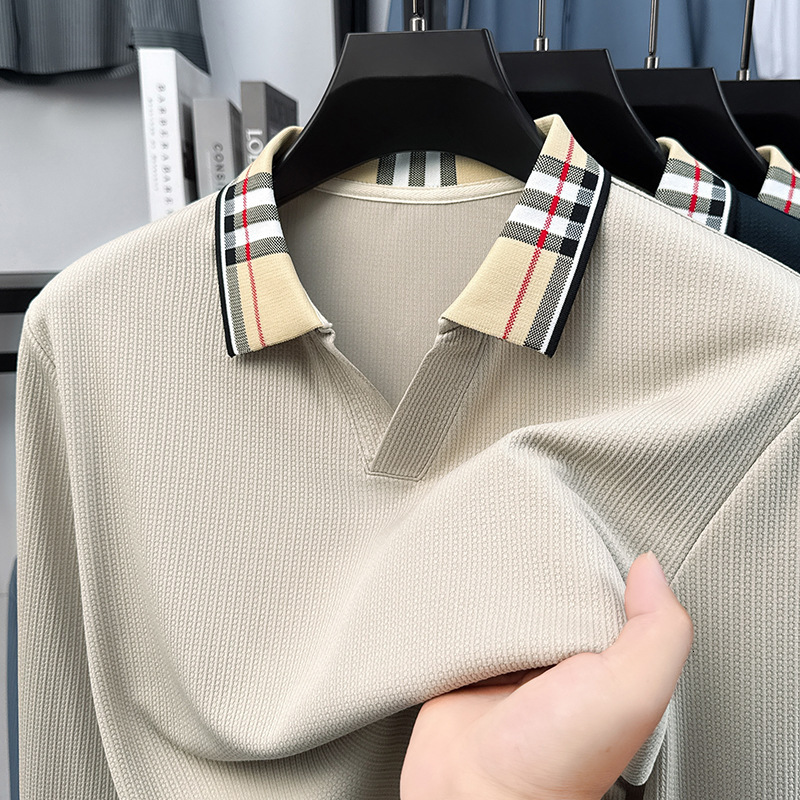 Clothes Autumn Men's Designer Long-Sleeve Patchwork Scissor-Neck Fashion Casual Comfortable Trendy Men's Brand Solid Luxury 2026 Color POL
