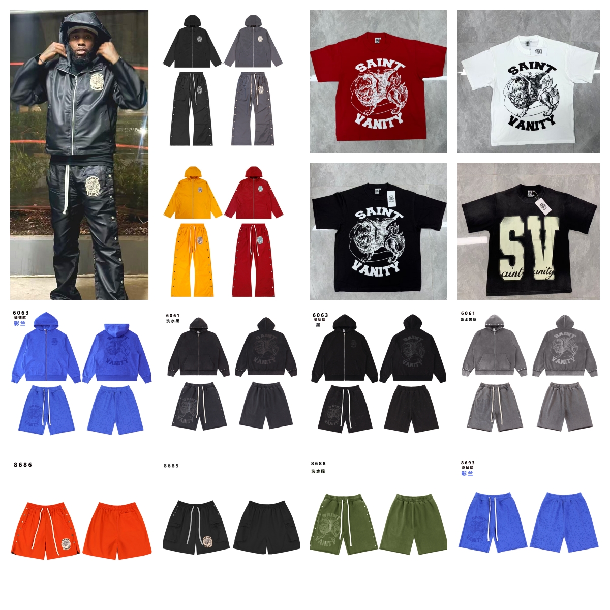 saint Vainty shirts Mens Shorts Designer Saint Vanity Shorts Streetwear Hip Hop Unisex Short Sleeve Summer High Quality Cotton shirts Vintage Pri-image-941242835