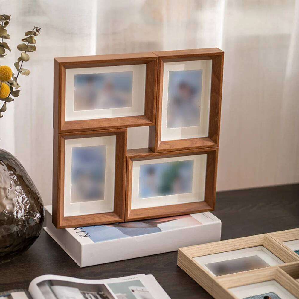 Composite Wood Four Square Photo Frame with Multiple Display Options for Wall Tabletop Enhancing Your Home or Office Decor H260310-image-1097015548