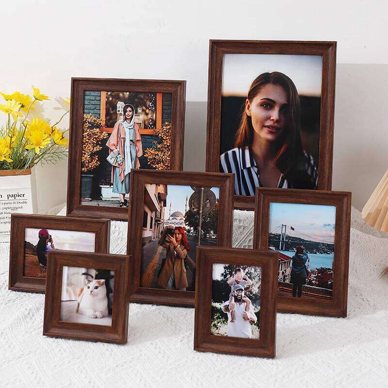 1pc deep walnut color plastic Nordic retro personality small table 4 "5" 6 "7" 8 10 "A4 photo frame H260310-image-1097015399