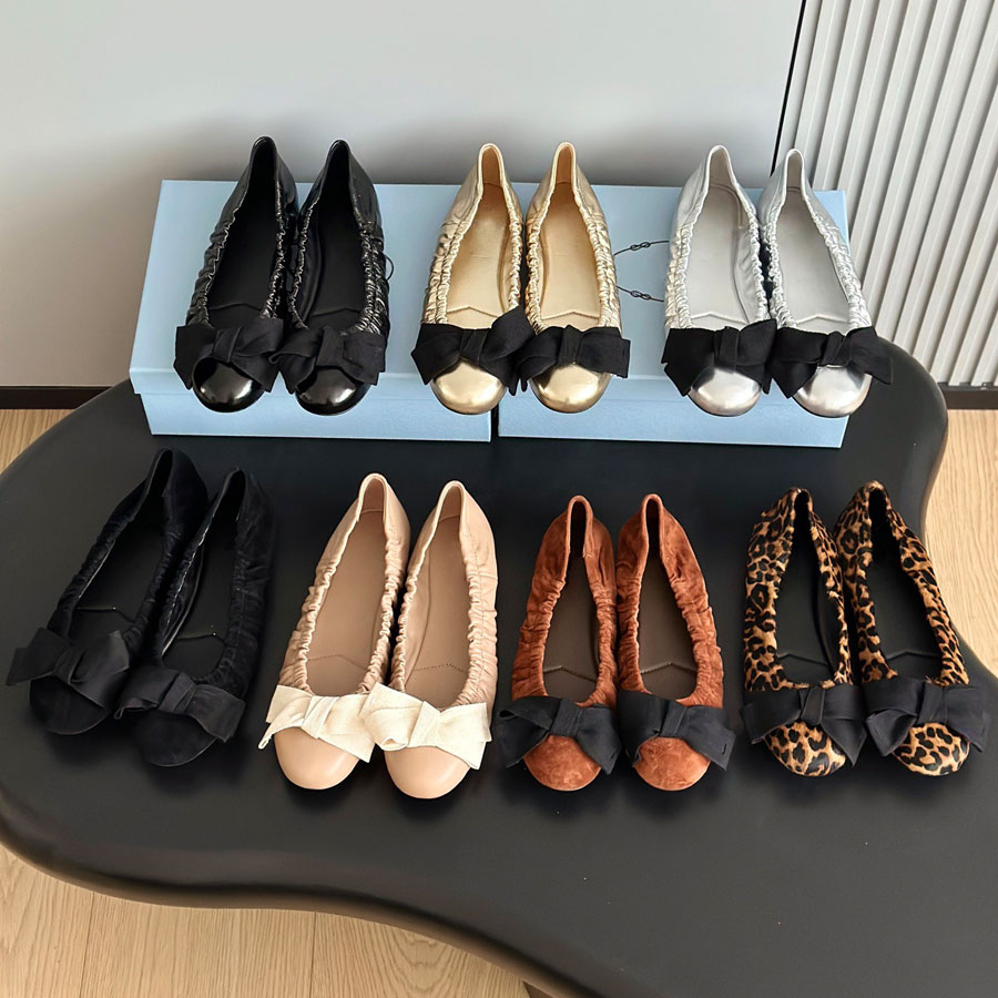 top quality new Fashion Suede Bowtie Ballet flats shoes loafers ballerina flats Boat shoes Luxury designer shoes womens Vacation shoes Leopard print