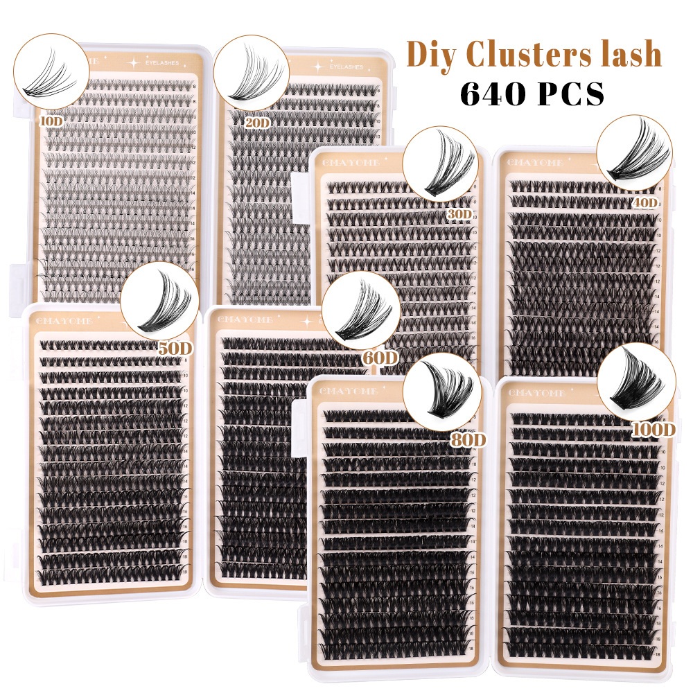 Natural Thick DIY Cluster Lashes Kit with Lash Adhesive Tweezer Handmade Reusable D Curled DIY Individual Eyelashes Soft Lightweight Grafted Lash-image-1096897830