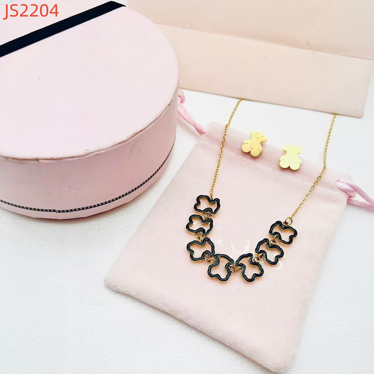 New Fashion Women Girls Silver Gold Stainless Steel Span Bear Cartoon Animal Black White Zircon Pendant Earrings Jewelry-image-1096980937