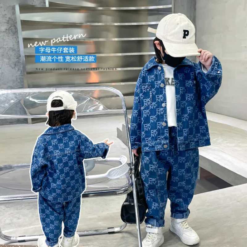 Two Piece Set Boy Cowboy Jacquard 2024 Spring Autumn New Tide Handsome Leisure ActiveT260310-image-1096950747