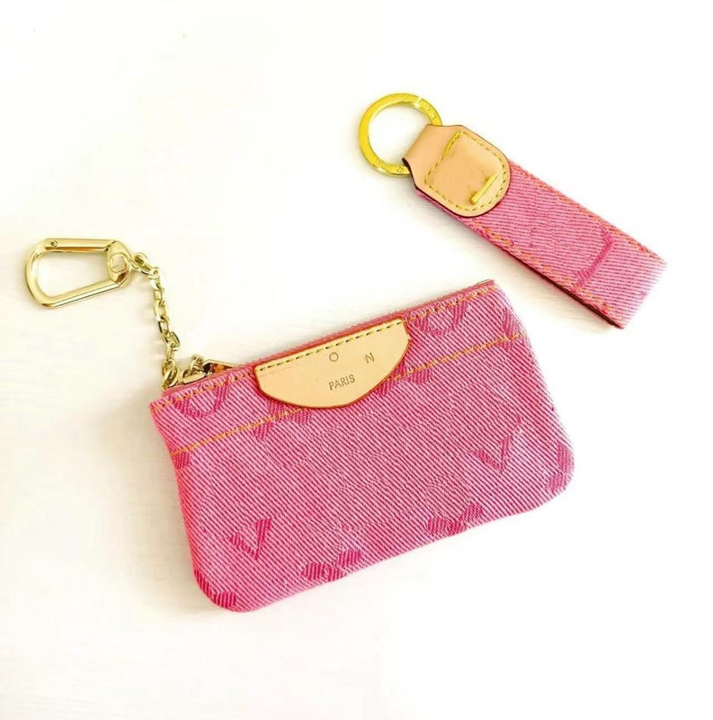 Denim Key POUCH Dragonne Key Designers Mini Portefeuille Monogramme Mode Femmes Hommes Porte-clés Bague Titulaire de la carte de crédit Porte-mon