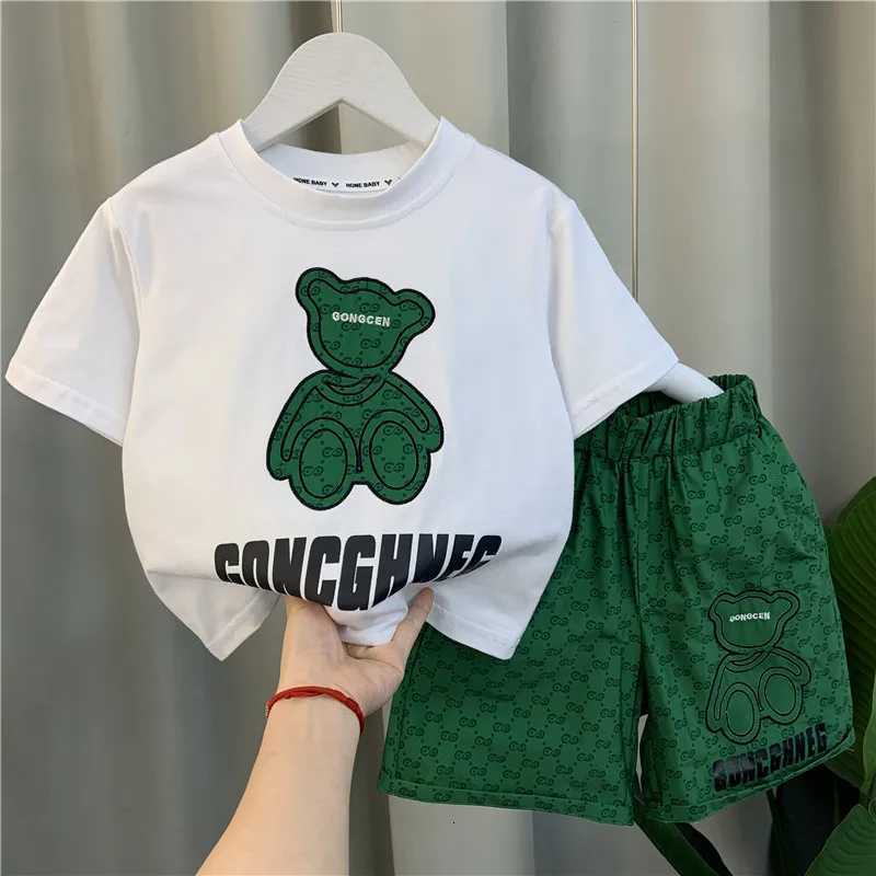 Cartoon Bear Kids Outfit Letter Print T-Shirt & Shorts 2-Piece Casual Set for Boys GirlsT260310-image-1096957836