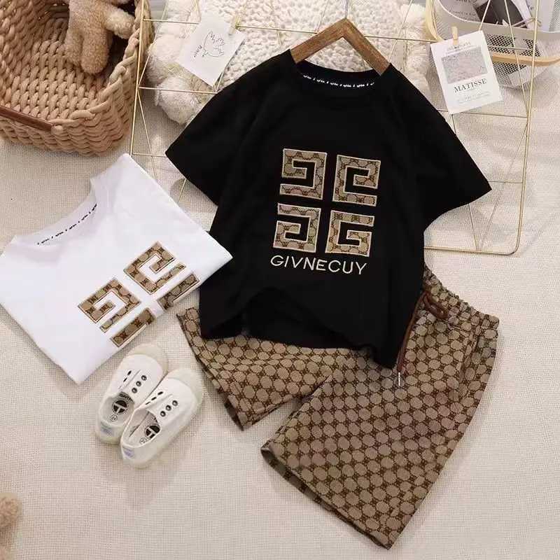 2023 Summer New Boys Clothes Lattice T-shirt Medium And Large Boys Clothes Loose Short Sleeves Thin Handsome Two-piece Suit SetT260310-image-1096950714