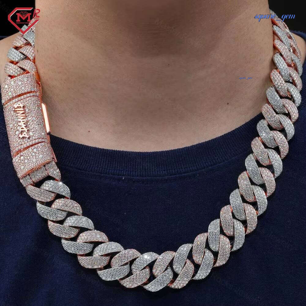 Colliers à maillons bicolores pour hommes Hip Hop glacé 925 argent Moissanite chaîne cubaine