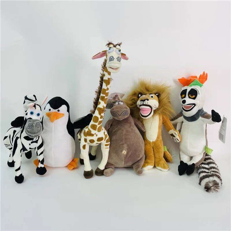 20-35CM 6 Styles Madagascar Plush Toys Stuffed Soft Animal Dolls Giraffe Hippo Lion Penguin Zebra Lemurs Figure Gift for Kids L260310-image-1097009448