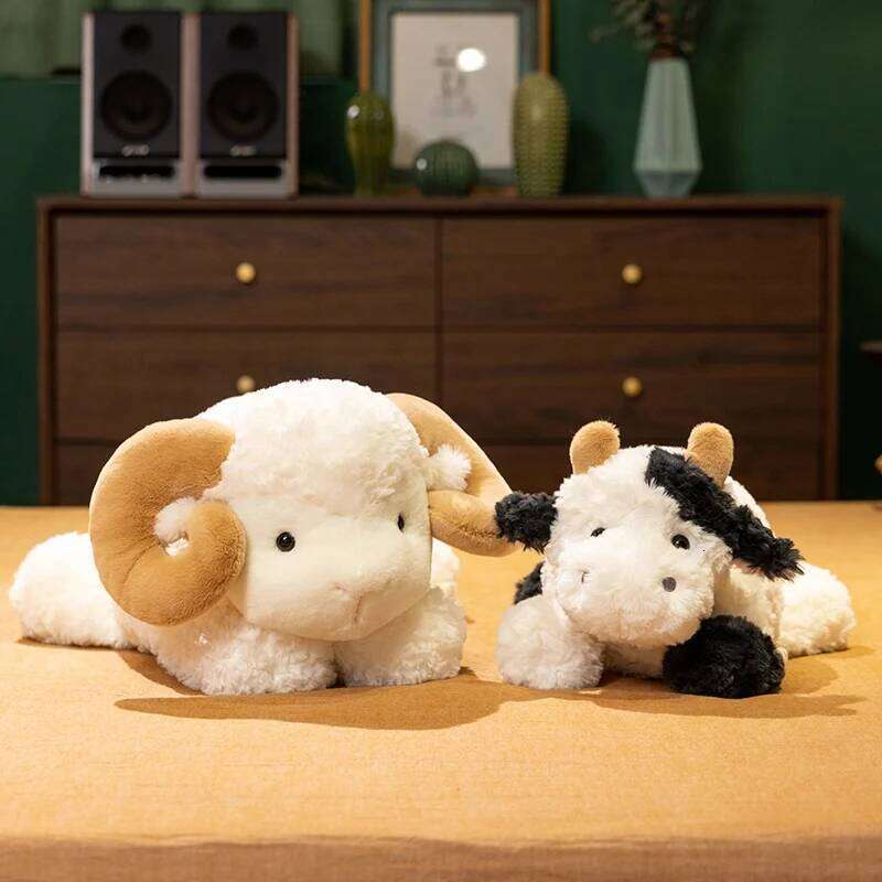 23cm Kawaii Plush Toy Comfort Soft Animal Doll Stuffed Sheep Cow Animals Festive Gifts For Kids Birthday Xmas Home Dec L260310-image-1097027898