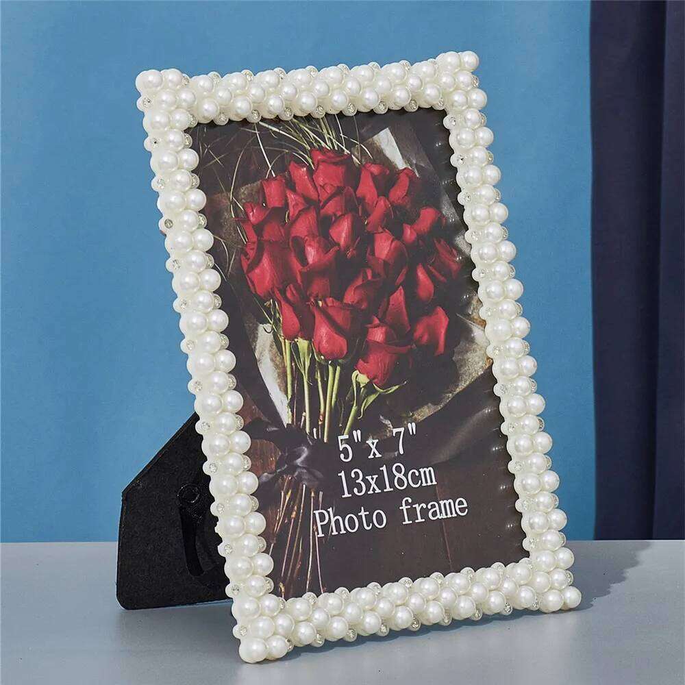Japanese style pearl diamond round rectangle wedding children's birthday photo frame home decoration ornaments H260310-image-1097016091