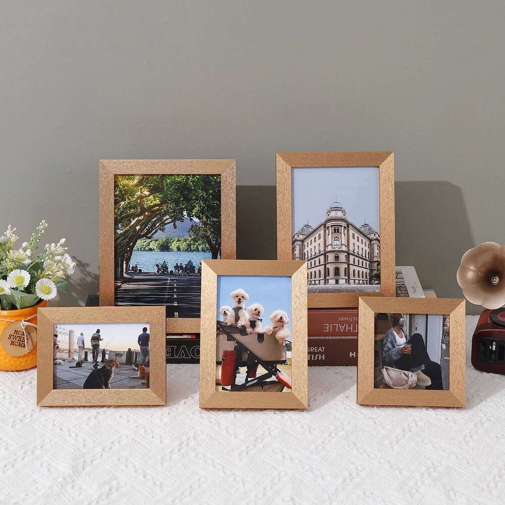 1pc solid wood frame gold, framed 4/5/6/7/8in photo frame, living room bedroom corridor wall or desktop decoration H260310-image-1097014959