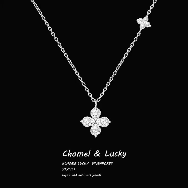 2026 New Summer New Designer Women's Double Clover Necklace Accessories With Diamond Inlaid Light Luxury Design Fashionable Clavicle Chain-image-1105206207