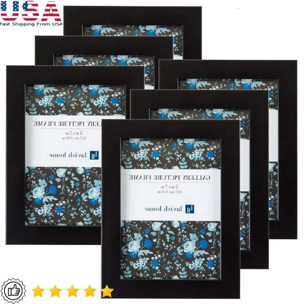 Set of 6 Black Picture Frames 5x7 Easy Hanging or Standing Gallery Frame Photos Artwork Documents Home Office Decor H260310-image-1097016618