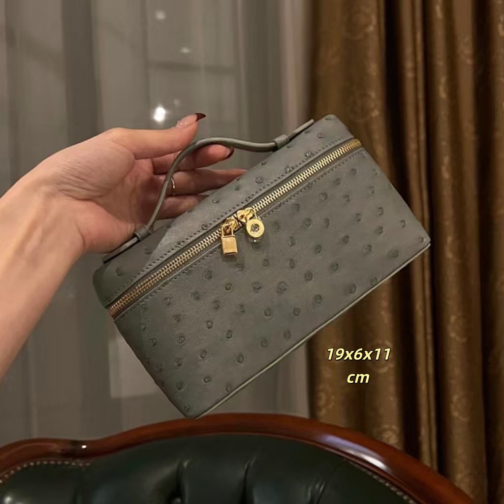 L19 Ostrich Box Bag Cosmetic Bags Vanlity Bag Toiletry Makeup Bag Crossbody Bag Handbag Pouch Women's handle Cases Shoulder Bag clucth Real Lea