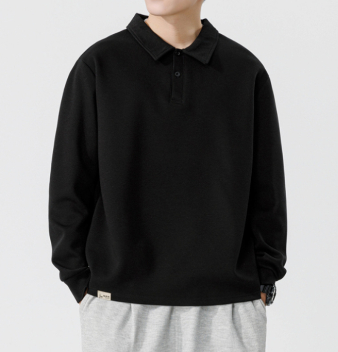 a697 Men Long-sleeved Autumn and Winter Heavy Loose Solid Color Lapel Youth Casual