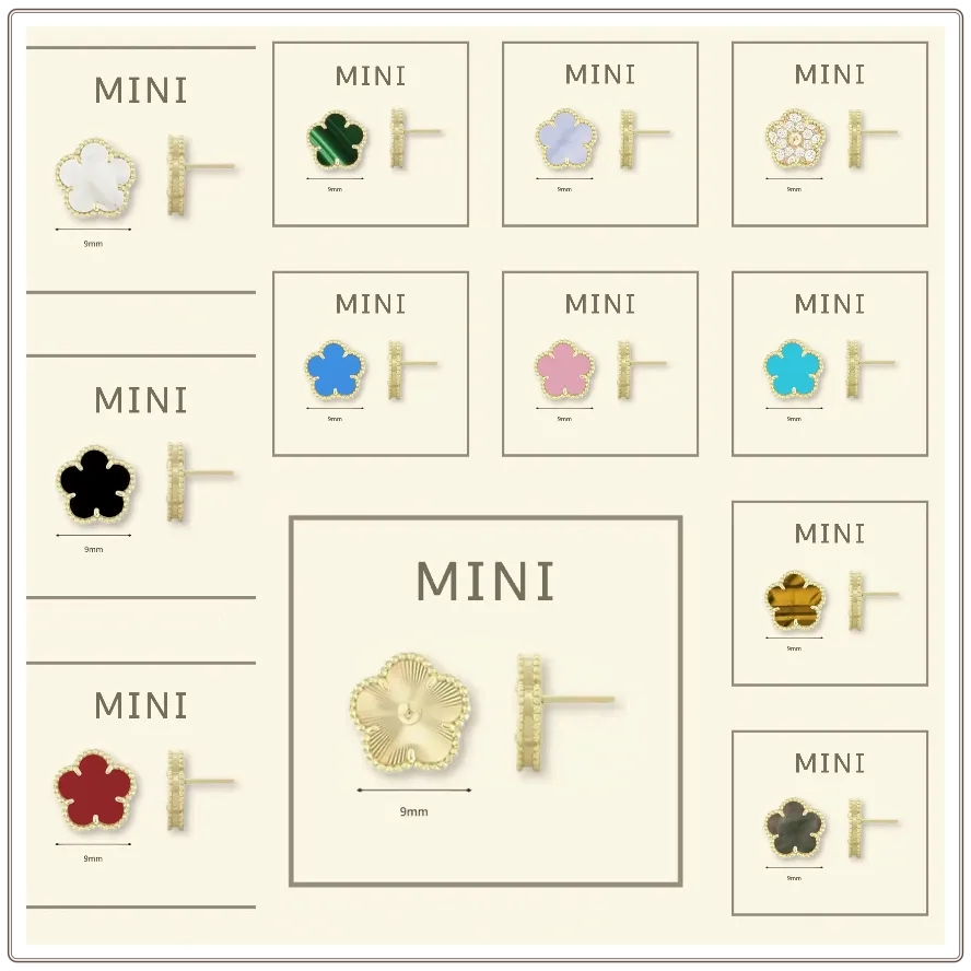 designer earrings womens jewelry designer jewelry Emerald 9mm Mini clover earrings Turquoise 18K Gold Plated Wedding earrings designer earring for w