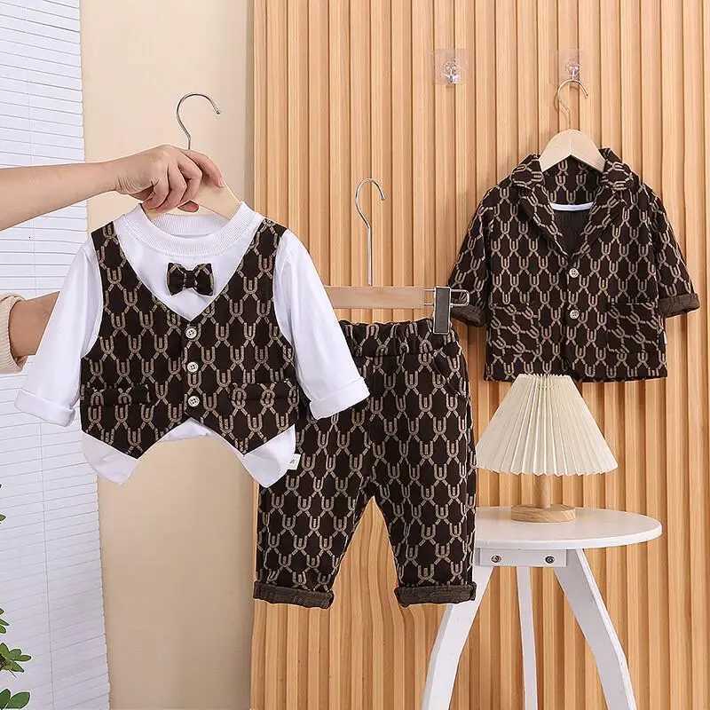 Boys Spring Autumn Three Piece Suit Set Wool Blend for Kids 1-3 Years Old Spring New Fashionable Handsome British Style TrendyT260310-image-1096948914