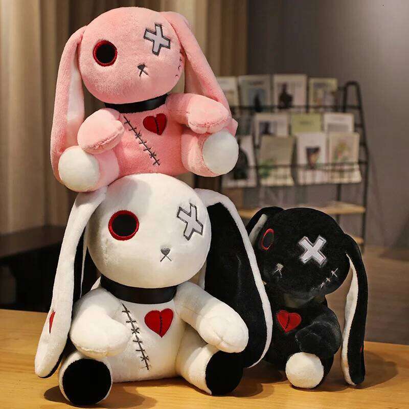 1pc Creepy Goth Plush Crazy Rabbit Plushie Toys, Spooky Gothic Stuffed Animal Cute Horror Dreadful Bunny Doll, For H L260310-image-1097026516