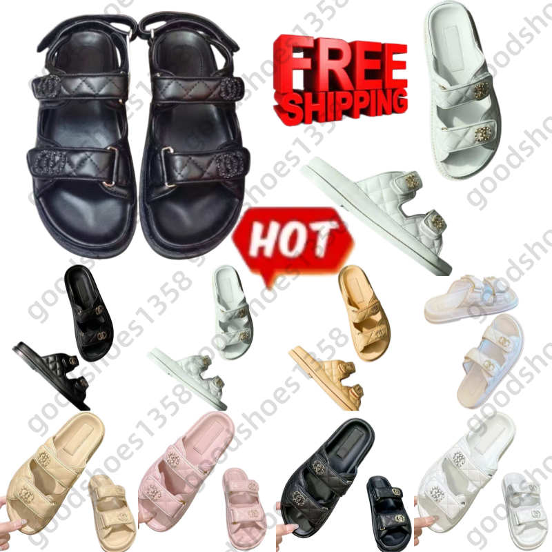 Livraison gratuite Double C Designer Classic Ladies Sandales Summer Luxury Pantoufles plates Motif matelassé Chaussures de plage décontractées en