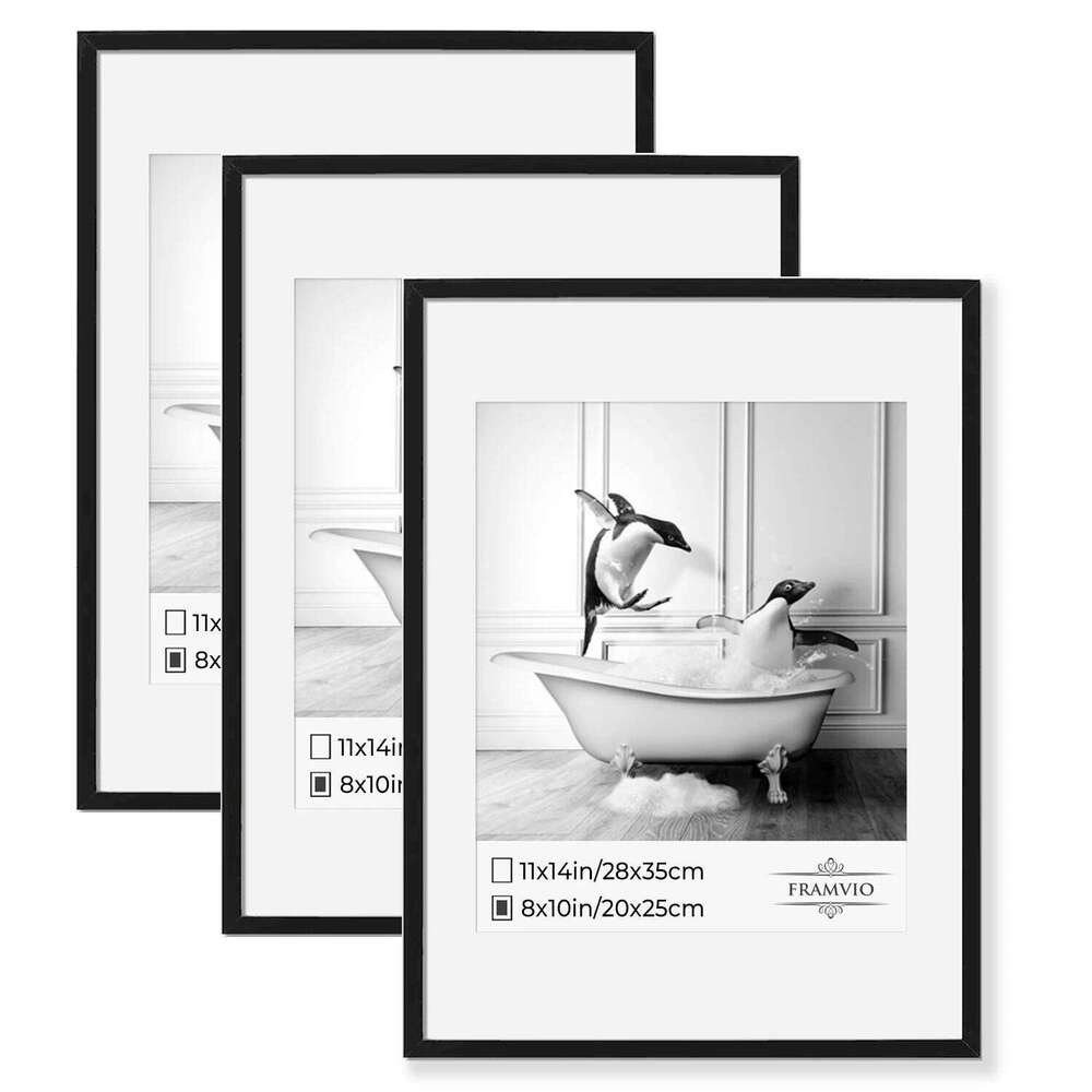 3pcs 11x14 Inch Aluminum Picture Frames with Mat 8x10 Photos, Black Wall Frame for Canvas Poster Artwork Home Decor H260310-image-1097019997