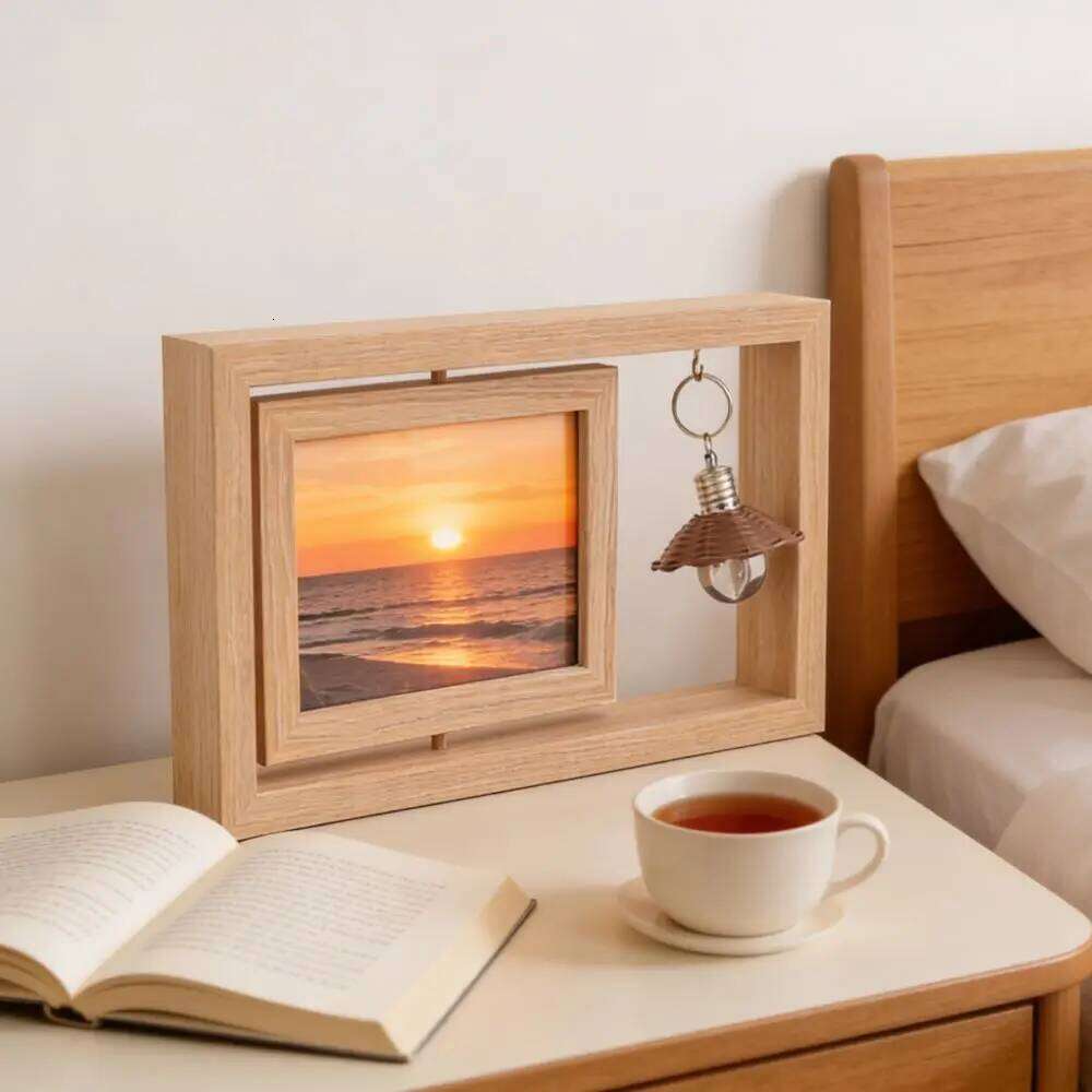 Gifts Double-Sided Wooden Picture Rotate Square Commemorative Photo Creative Hollow Decorative Frame Bedroom H260310-image-1097015207