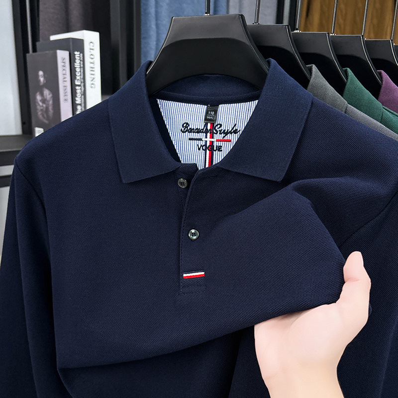 Clothes Spring And Autumn Men's Designer Long-Sleeve Turn-Down Collar Luxury Pure Cotton POLO Shirt, Casual Men's Embroidered Polo T-Shirt