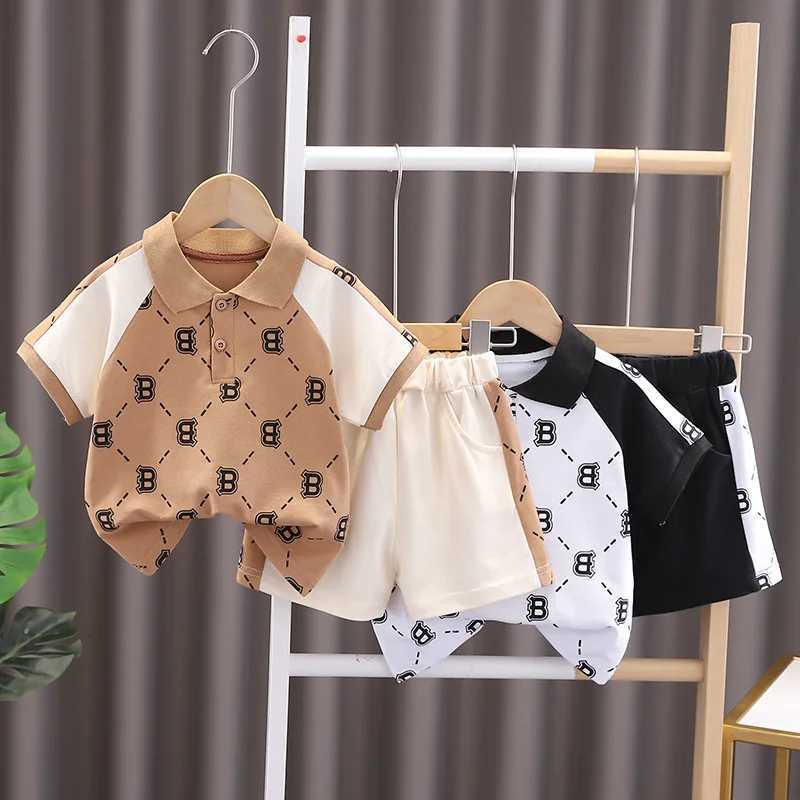 Baby Boy Summer Simple Clothes Set Childrens Fashion Letter Print Polo Shirt Denim Shorts 2-Piece Suits 0-5 Year OldT260310-image-1096948552