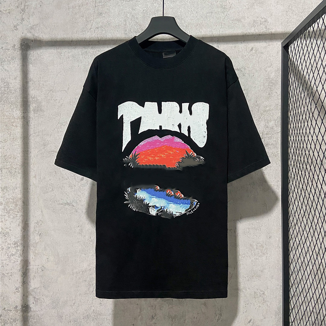Bal T Shirt Designer Brand Summer Paris Digital Pattern Letter Print Vintage Sports Casual Soccer Jersey Shirts Summer Loose Short Sleeve Jerseys Bb
