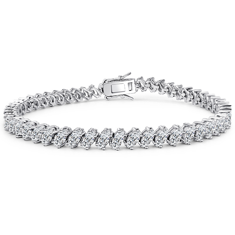 Choucong Tennis Wedding Bracelets Luxury Jewelry Brilliant Marquise Cut 5A Zircon Diamond 18K White Gold Fill Elegant Women Hypoallergenic Sparkling