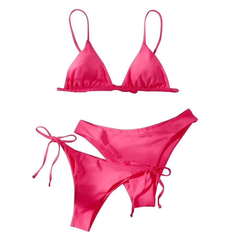 Women'S Summer Fashion Sexy Solid Color Backless Lace-Up Waist Adjust Buckle Sling Three-Pieces Swimsuit Bikini Sets XJ260311-image-1097168503