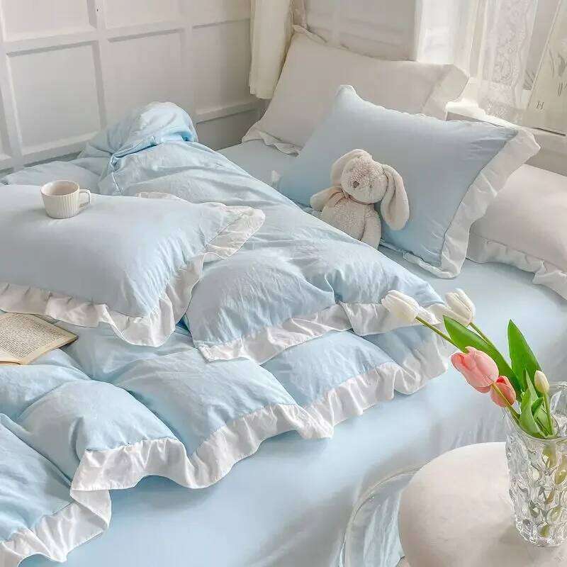 Pink feng shui, cotton side quilt cover, four-piece bed sheet, dormitory bed, three-piece set, princess style H260311-image-1097166991
