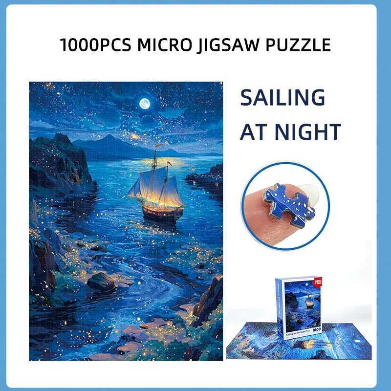 1000pcs Extra mini Jigsaw Puzzle - Night Sea Voyage with Starry Night Ocean 15x10 Inch Poster Size Z251209-image-1097150972