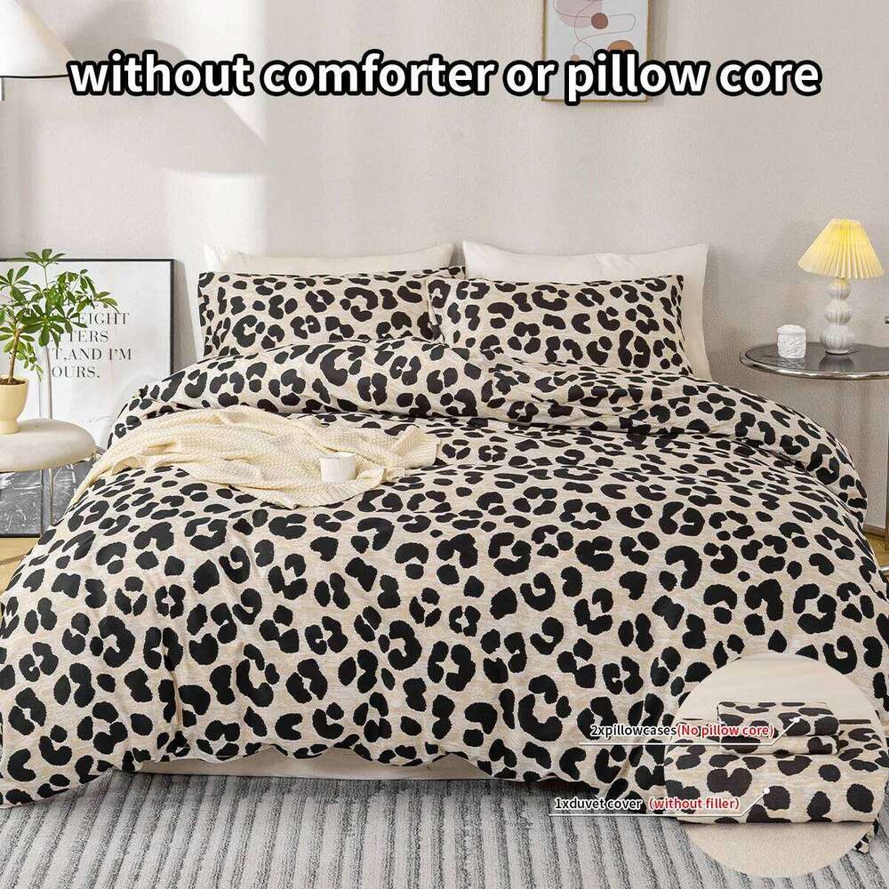 3pcs Leopard Print Set, Soft Skin-Friendly Bedding Set Includes 1 Duvet Cover And 2 Pillowcases H260311-image-1097174559