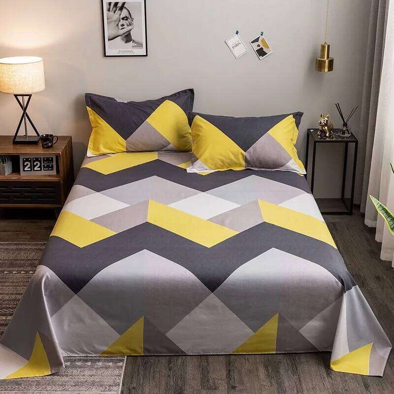 WOSTAR Geometry printed flat sheet set couple 2 people 150x200 bed bedsheet single double queen king size H260311-image-1097167969