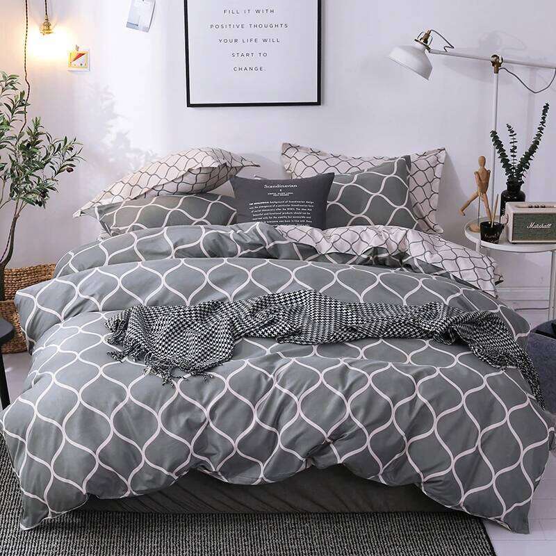 Housse de couette réversible, ensemble de literie moderne, doux et élégant, gris et blanc, motif géométrique abstrait, lit double, King, H260311