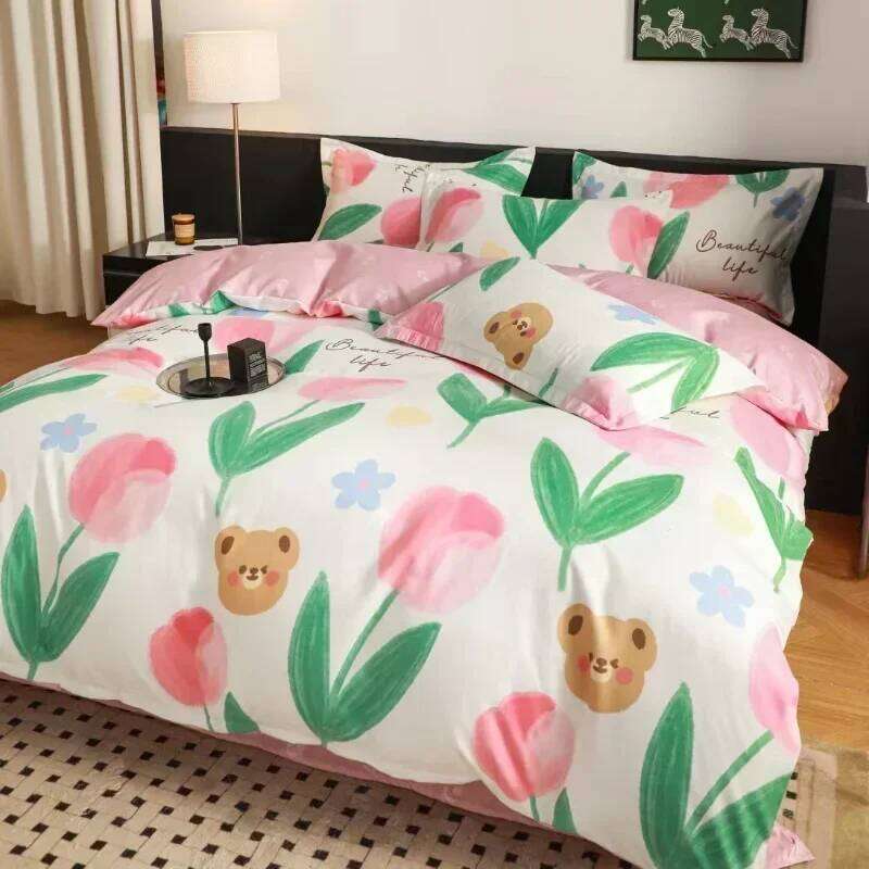 Beddings Sets New Four-piece Skin-friendly Long-staple Cotton Single Double Bedsheets Set with Pillows Case Bed Linen H260311-image-1097175550