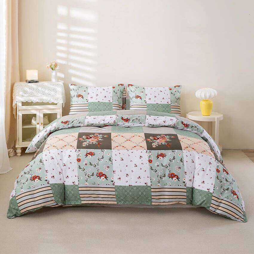 3pcs/set Splice Floral Pattern Set1 & 2 PillowcaseSoft And Skin-Friendly Duvet Cover Bedding Set For H260311-image-1097175985