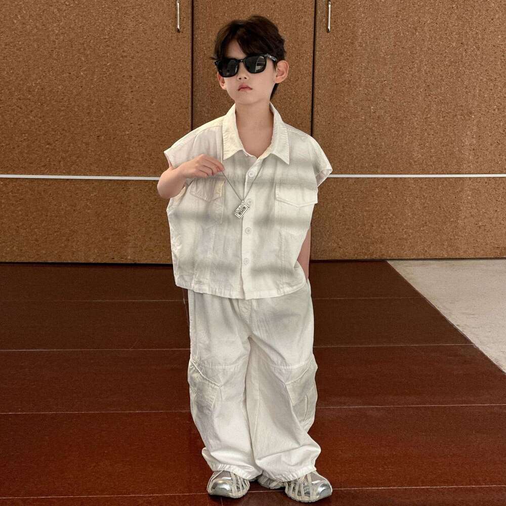 Boys' lightweight suit 2025 new style children's little boy summer shirt and pants casual two-piece set trendy L260311-image-1097080649