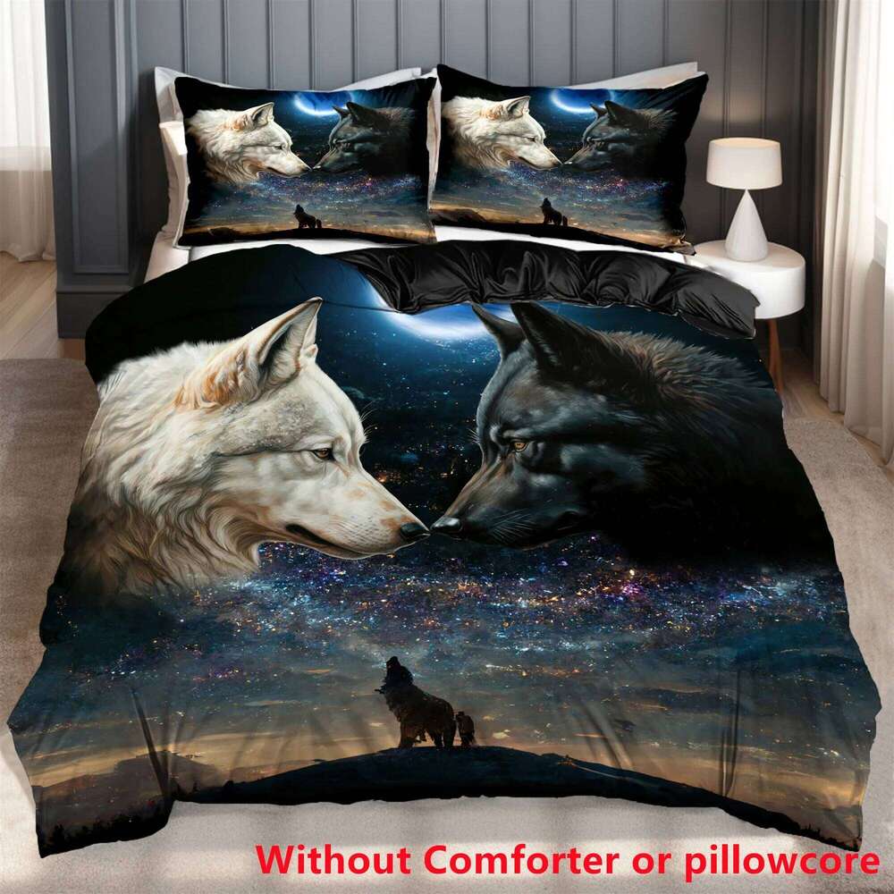 Housse de couette 3D imprimé dessin animé Anime loup couette couette 100% polyester doux et confortable ciel nocturne ensembles de draps H260311