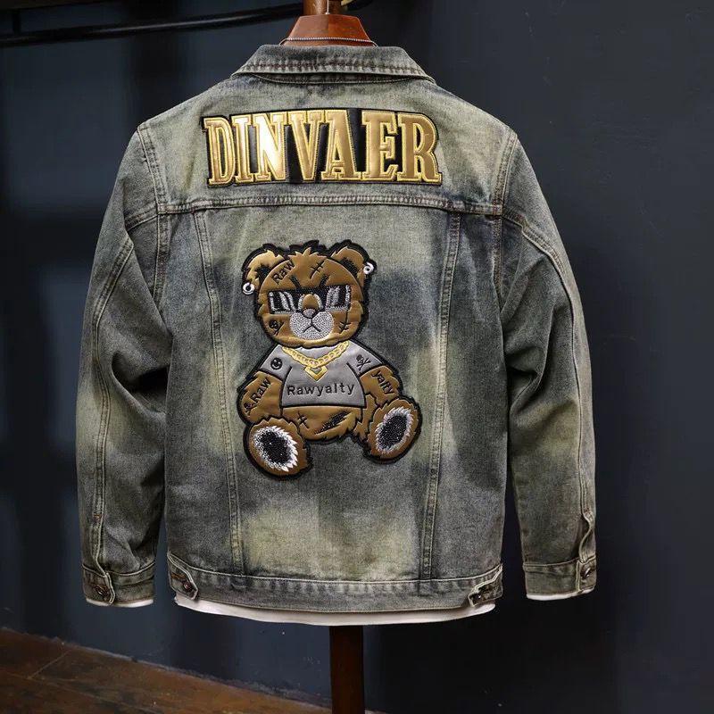 26 high luxury retro cool denim jacket men's autumn workwear casual jacket ins trendy brand embroidery plus size lapel wide top designer jacket