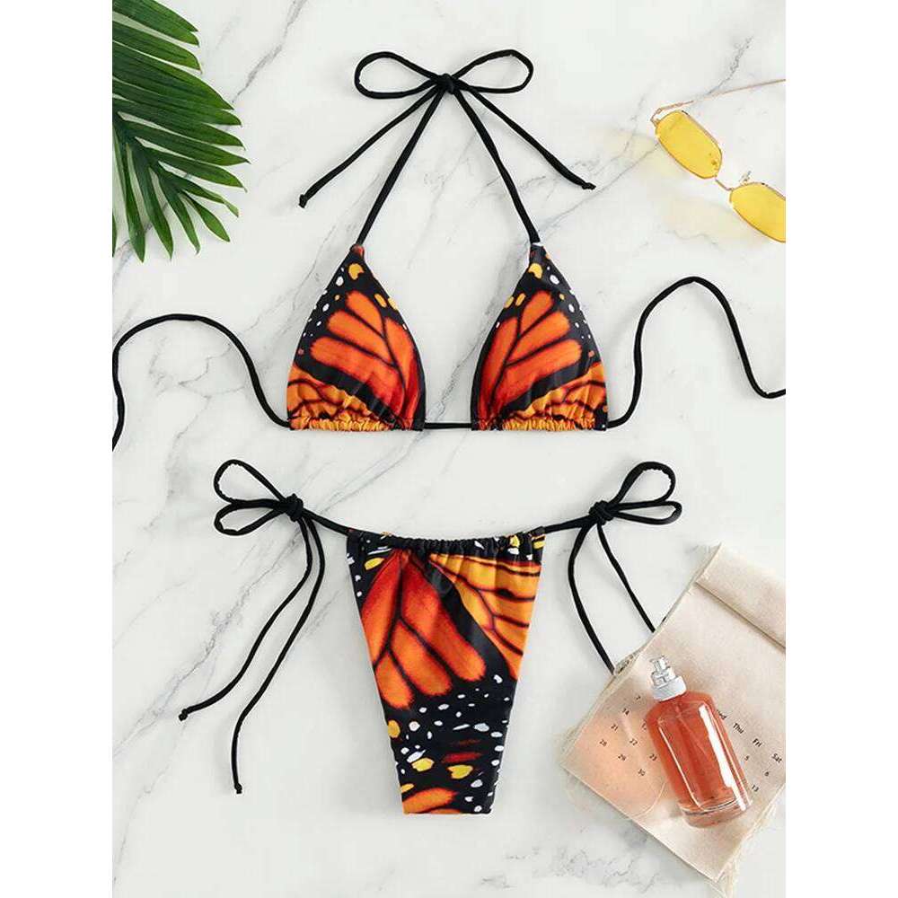 Miyouj Triangle Bikinis Butterfly Swimsuit Women Sexy Swimwear Bandage Beachwear Micro Thong 2024 Bathing Suit Halter Biquini XJ260311-image-1097158741