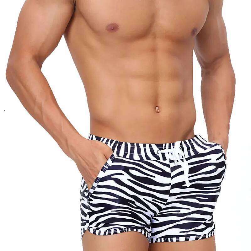 Zebra Printed Swim Trunk Men Sexy Boxer Shorts with Pockets for Surfing and Beach Sports Men's Swimming Pants Swimsuit Swimwear S26-image-1097071455