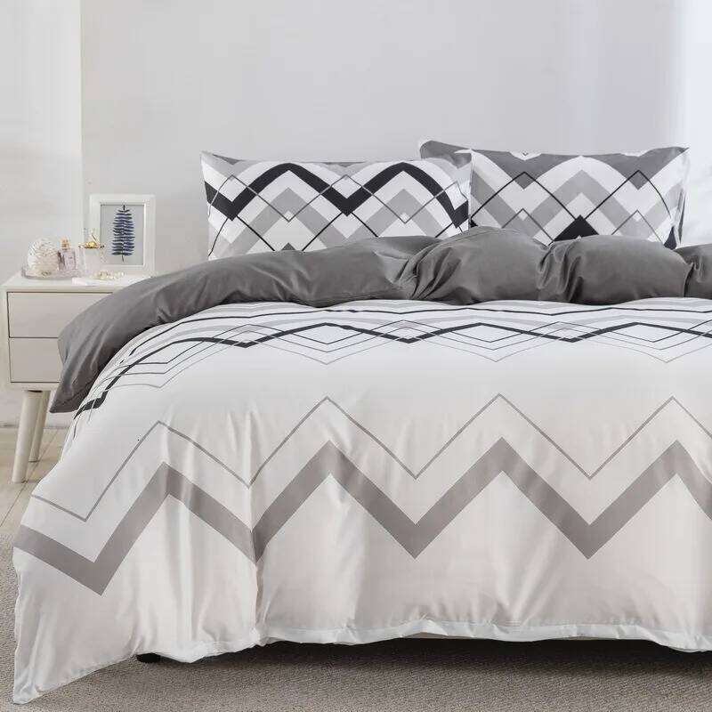 Housse de couette à rayures ondulées, ensemble de literie classique gris blanc, trois pièces, H260311