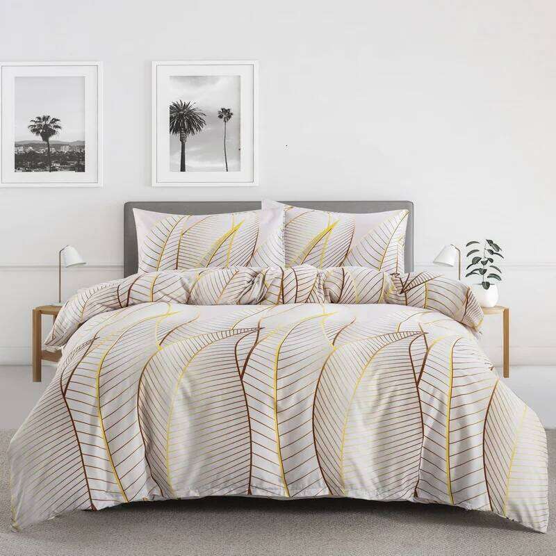 Gold Leaf Duvet Twin Full King Size Tropical Botanical Leaves Bedding Set Soft Microfiber Garden Farmhouse Comforter Cover H260311-image-1097175201
