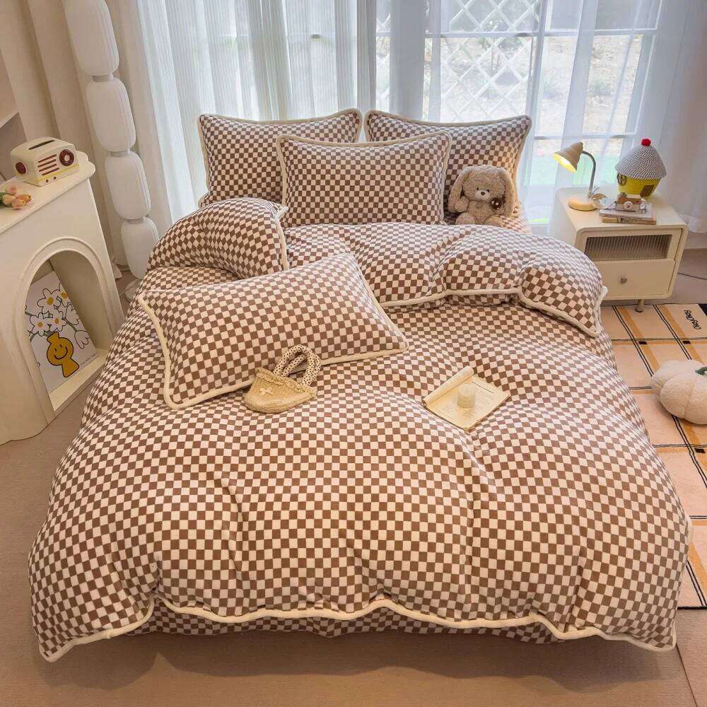Solid Color Milk Velvet Bedding Winter Thickened Warm Duvet Quilt Cover Bed Sheet Pillowcase Soft Four-Piece Set H260311-image-1097166730