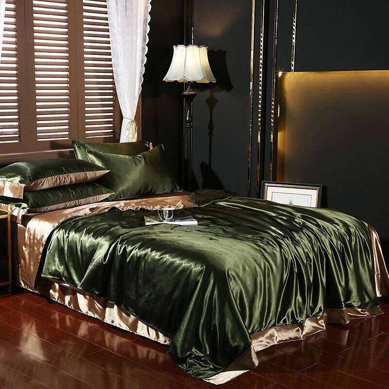 Natural Mulberry Silk Bedding Set Cover Fitted/Flat Bed Sheet Pillowcase Satin Bedsheet Solid Color King Queen Twin Size H260311-image-1097170970