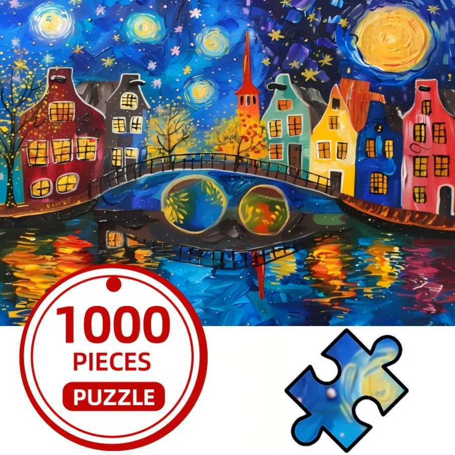 Adult Jigsaw Puzzle 1000pcs Starlight Bridge Art Painting Paper Puzzles Thanksgiving Christmas Gifts 7050CM27561969in Z251209-image-1097151312