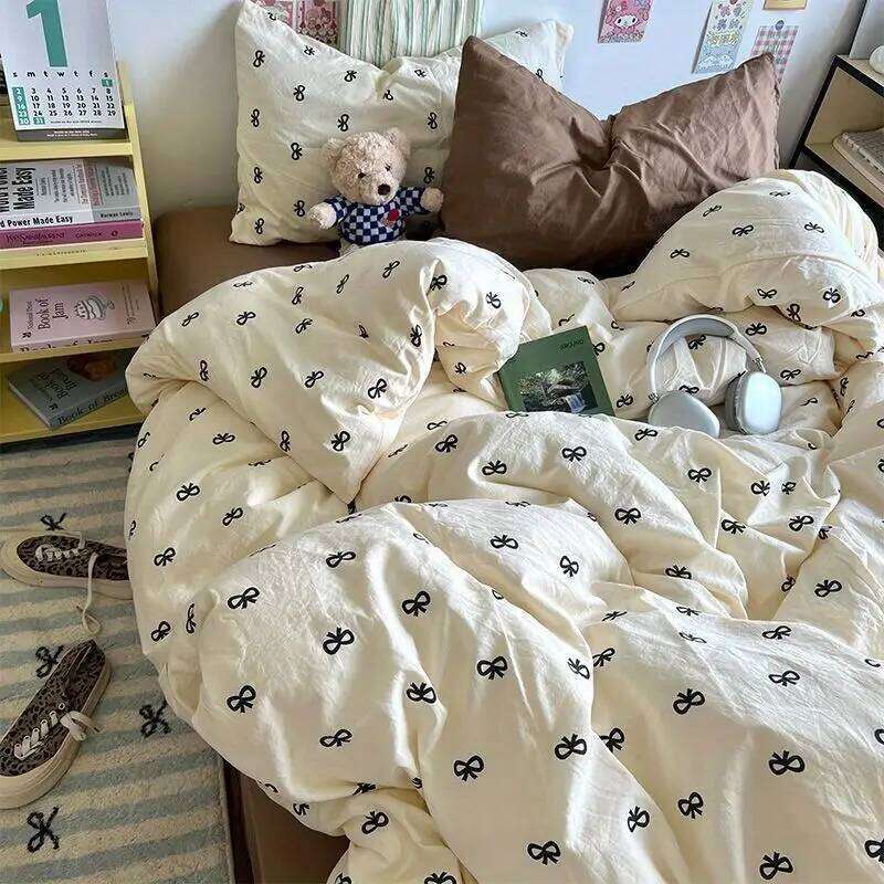 Kids Duvet Cover Set Cute Cartoon No Filler Single Queen Size Girls Boys Flat Sheet Pillowcase Spring Summer Soft Bed Linens H260311-image-1097175443